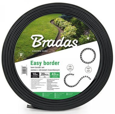 Obruba záhonů, černá, 10 m x 4 cm, 20 ks kotev EASY BORDER BRADAS OBEB4010SET
