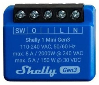 Shelly 1 Mini GEN3 - spínací modul 1x 8A, Wi-Fi, Bluetooth