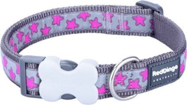 Obojek RD 20 mm x 30-47 cm - Hot Pink Stars on Grey